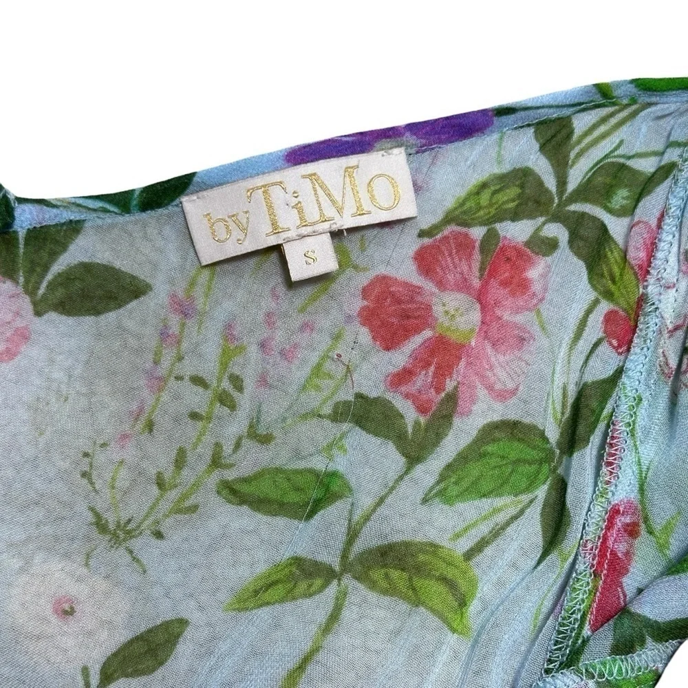 byTiMo Light Blue Floral Chiffon Ruffled Short Sleeve Maxi Dress US S - Picture 4 of 7